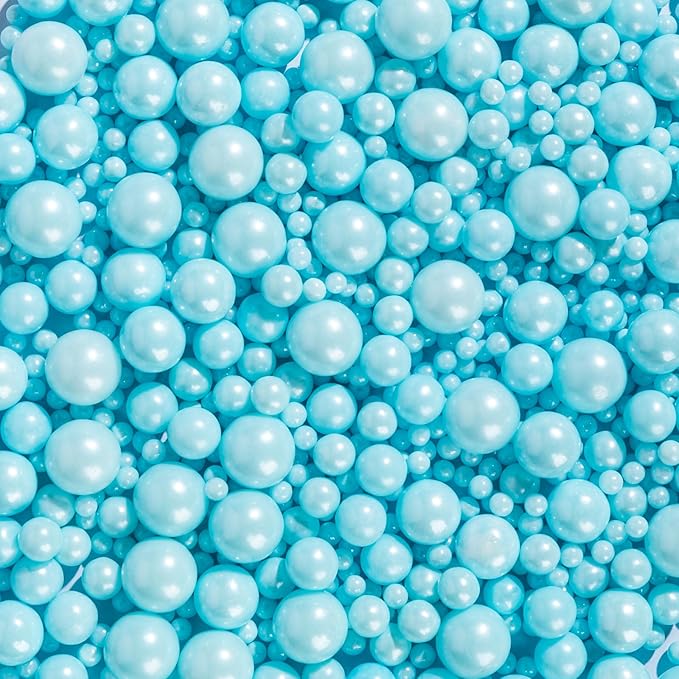Edible Pearl Sprinkles,Blue Pearl Sugar Sprinkles,130g/4.58oz Mix Size,Baking Edible Cake Decorations, Cupcake Toppers,Cookie Decorating Donuts Ice Cream Toppings,Wedding Party Supplies