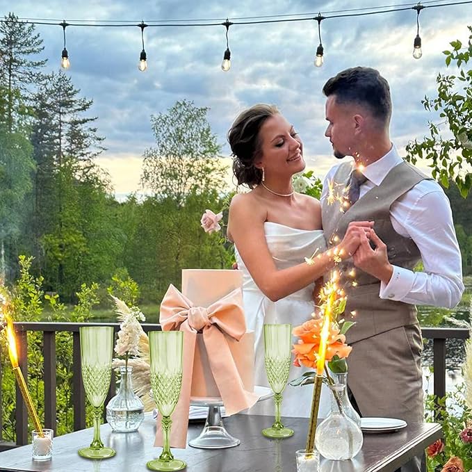 Plastic Champagne Flutes, 48PCS Green Plastic Wine Glasses Goblets Reusable Champagne Flute for Weddings, Bachelor Parties, Toasting, and Events(48, Green)