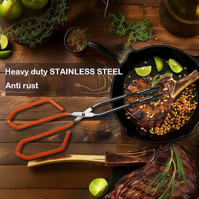 11 Inch Hiash Orange Stainless Steel Scissor Tongs, Kitchen Tongs for Cooking