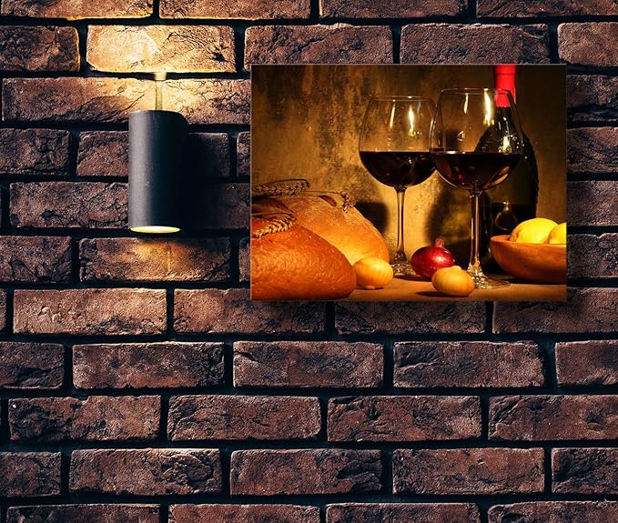 Looife Kitchen Still Life Canvas Wall Art, 18x12 Inch Gallery Wrapped Wine Cup with Bread Picture Prints Wall Decor, Food Art Deco for Dining Room and Bar