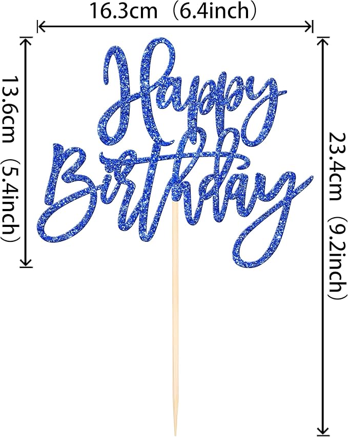 ZHUOWEISM 1 PCS Glitter Happy Birthday Cake Topper for Celebrating Anniversary Theme Party Cake Decorations Supplies Dark Blue