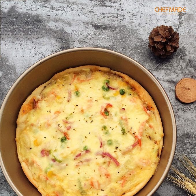 CHEFMADE 9-Inch Round Cake Pan, Non-Stick Deep Dish Pizza and Pie Bakeware for Oven Baking (Champagne Gold)