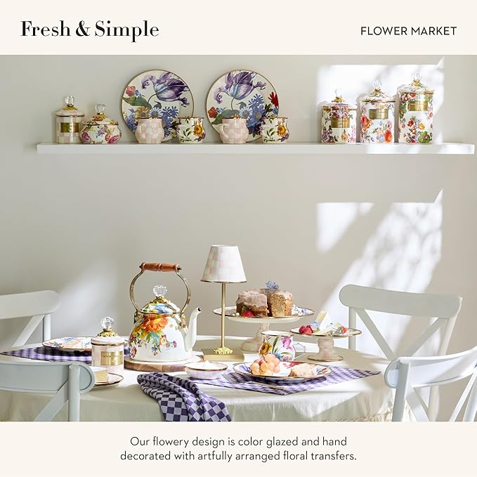 MACKENZIE-CHILDS Enamel Dipping Bowl, Small Serving Bowl for Entertaining, White Flower Market