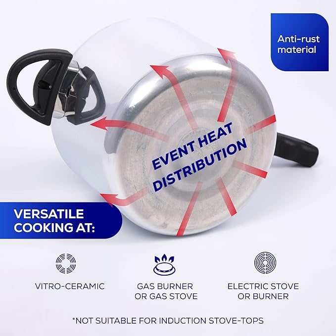 Universal (6.3 Quart / 6 Liter) Pressure Cooker, 7 Servings, Aluminum Pressure Cooker With Multiple Safety Systems and Heat Resistant Handles For Stews, Soup, Meat, and Beans