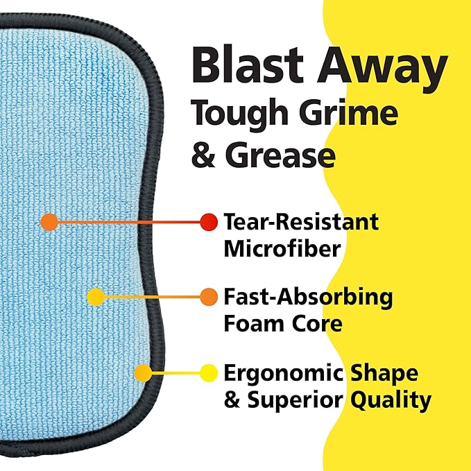 Original Scrub-N-Wipe Pad by Tuff-Scrub, 6-Pack, Microfiber, Multi-Surface, Non-Scratch, Dual-Sided, Scrubber for Dishes, Sinks, Non-Stick Cookware – Machine Washable, Durable Kitchen Sponge (Large)