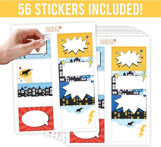 Name Tags Sticker - 56 Nametags for Classroom, Name Tag Stickers for Kids, Adhesive Classroom Labels for Teachers, Nametags Sticker for Clothes, Decorative Labels, Superhero Cubby Tags