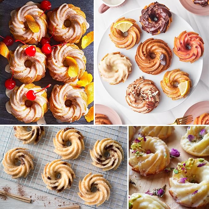 HUAKENER 2 Pcs Mini Fluted Cake Pan, 6-Cavity Fluted Cake Mold, Non-stick Silicone Baking Mold for Cupcakes, Donuts, Cornbread, Brownies, Jellies