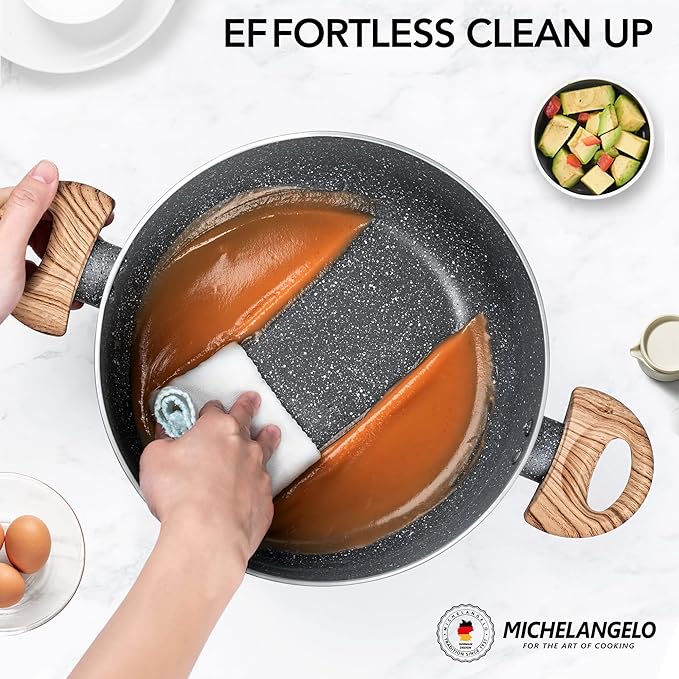 MICHELANGELO 5 Quart Stock Pot with Lid, Nonstick Soup Pot for Cooking, Non Stick Stockpot with Ergonomic Handle, Induction Compatible, Grey Granite