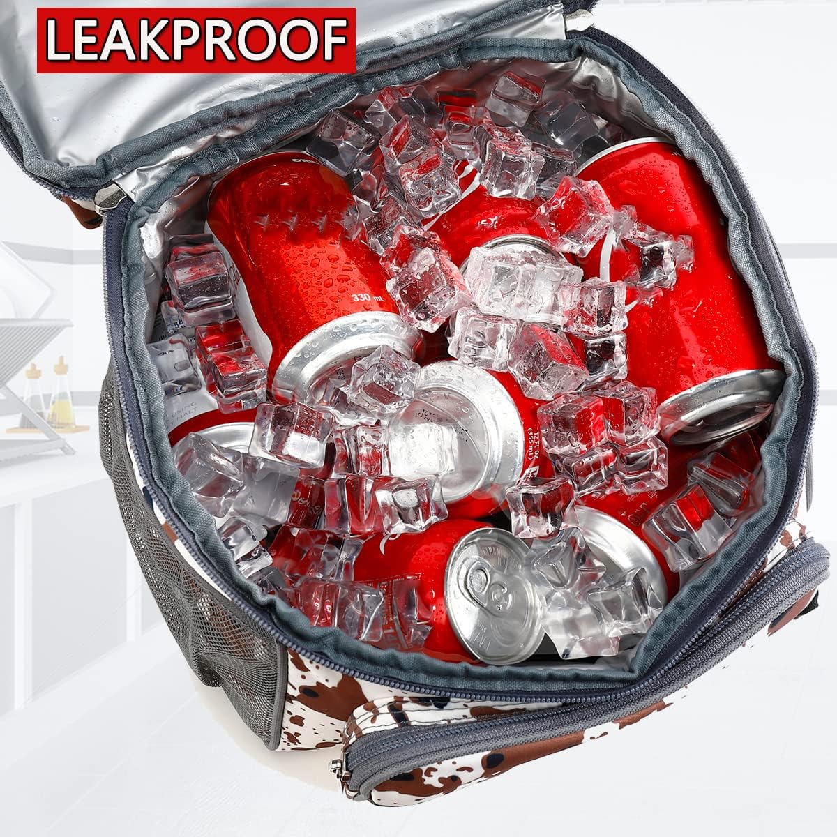 FlowFly Double Layer Cooler Insulated Lunch Bag Adult Lunch Box Large Tote Bag for Men, Women, With Adjustable Strap,Front Pocket and Dual Large Mesh Side Pockets