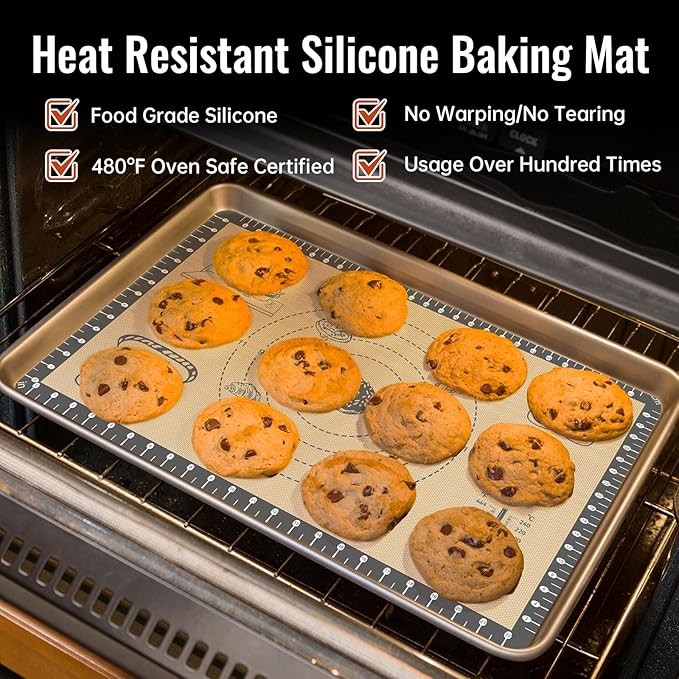 Silicone Macaron Baking Mat with 10 Easy Recipes, Non Stick Silicone Pastry Mat, Kneading Dough Rolling Mat Silicone Mats for Baking Cookie, bread, Pizza, Extra Thick Oven Mat & Dishwasher Safe