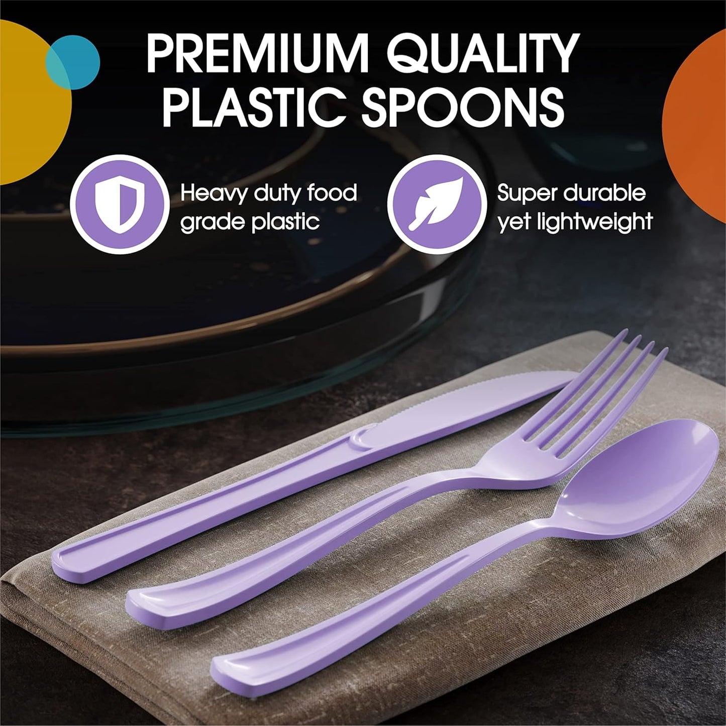 Lavender Plastic Spoons 200 Pcs Lavender Spoons Disposable Utensils Heavy Duty Plastic Cutlery Set Disposable Cutlery Sets Flatware Sets Silverware Set Party Supplies & Party Tableware Party Solids