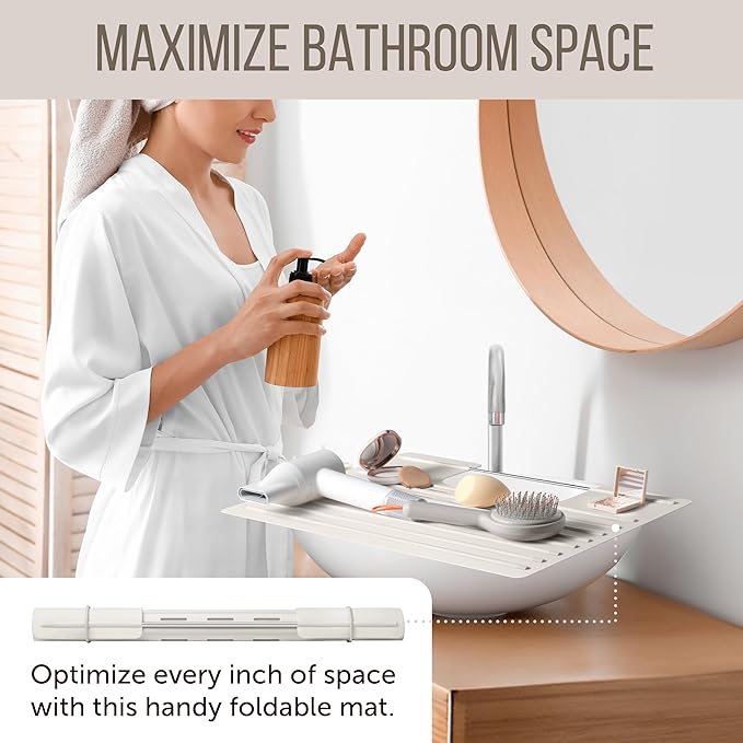 Maplefield Sink Topper Bathroom Sink Cover - 22 x 2 x 2 in, Taupe - Heat Resistant Silicone Mat & Counter Protector - Keeps Counter Area Clean from Makeup