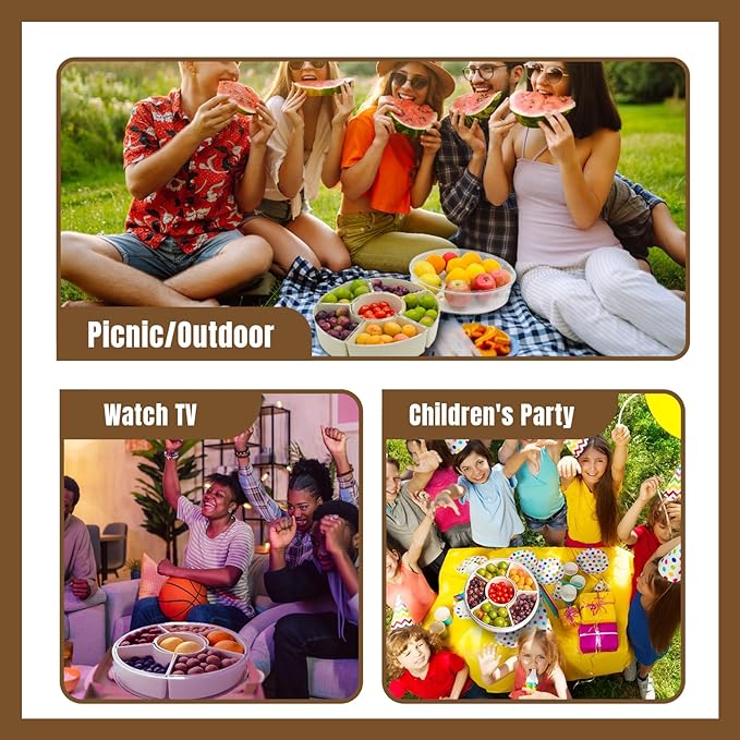 Divided Serving Tray with Lid and Handle Snack Box for Fridge Snackle Box Container Snack Spinner for Adults Serving Platter Fruit Tray