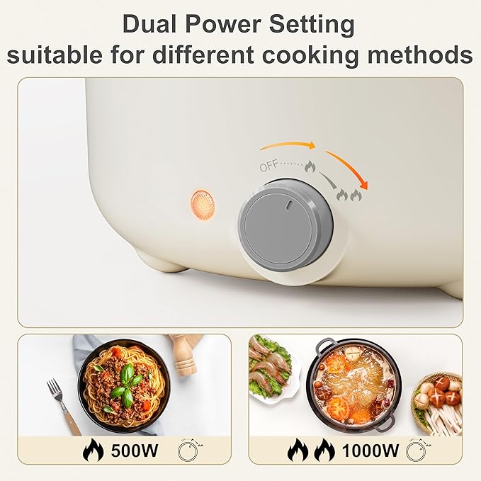 TOPWIT Electric Pot, 3L Hot Pot Electric, Rapid Noodles Cooker, Non-Stick Frying Pan, Multifunctional Electric Hot Pot for Steak, Egg, Ramen, Soup, Shabu Shabu Pot for Camping, RVs, Party, Beige