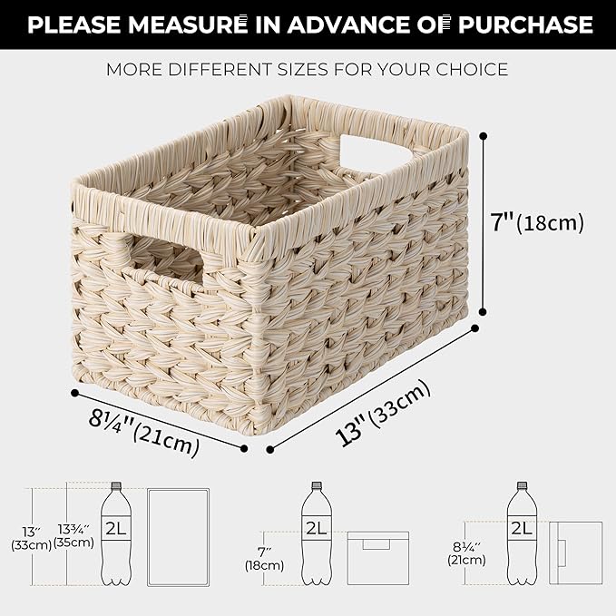 GRANNY SAYS Basket for Organizing, Wicker Storage Baskets for Shelves, Woven Baskets for Storage, Waterproof Shelf Baskets for Living Room, Rectangular Woven Basket with Handles, 1-Pack