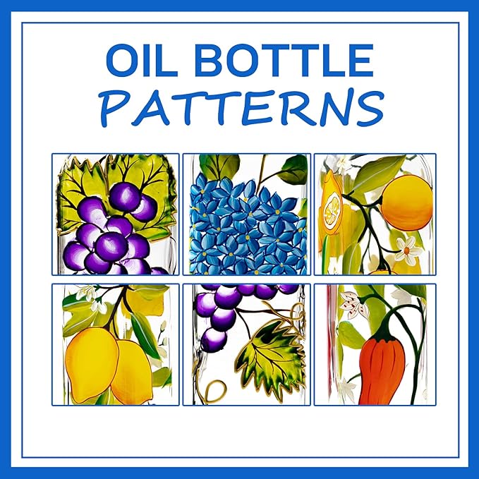 17oz Hand Painted Glass Olive Oil Bottle Dispenser - 500ml Green Oil & Vinegar Cruet with Pourers - Olive Oil Carafe Decanter for Kitchen (hydrangea)