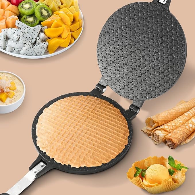 Dyna-Living Waffle Cone Maker Home Use Ice Cream Cone Maker 6.7'' Waffle Maker Non-stick Egg Roll Maker Waffle Bowl Maker for DIY Ice Cream Waffle Cone Desserts