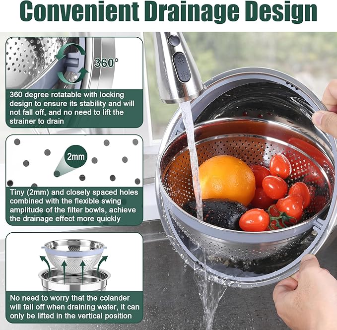 TeamFar Mixing Bowls with Colander Set, Stainless Steel Strainer and Nesting Salad Bowls, with Lids & 3 Graters, Non-Slip Bottom & Visible Lid, Rotatable & Dishwasher Safe, 4.6/3/1.5 QT, Black