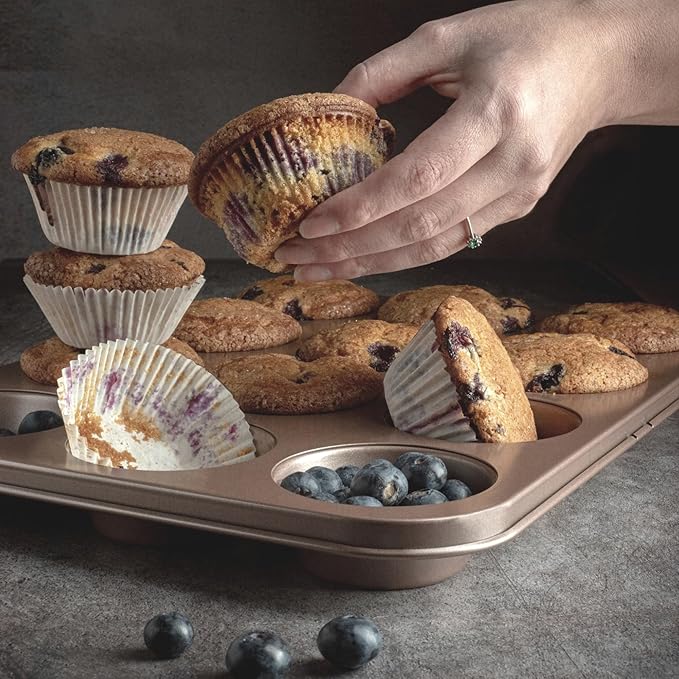 Non Toxic Nonstick 12 Cup Muffin Pan | PFOA BPA free Nontoxic Cupcake Tin | Best Non Stick Muffin Pans | Muffin tins | Cupcakes Tray | Carbon Steel Bakeware Mold Trays