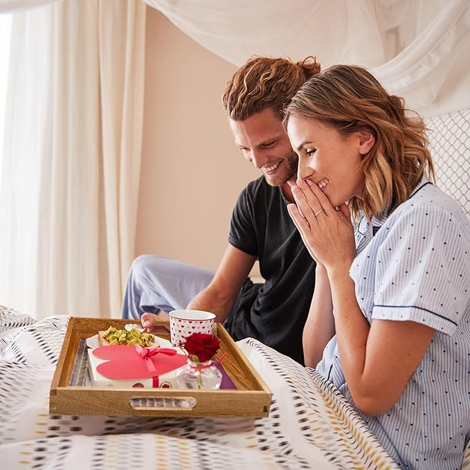 Acacia Wood Serving Tray with Handles - 17-Inch Decorative Wooden Tray - Perfect for Breakfast, Lunch, Dinner, Appetizers, Patio, Ottoman, Coffee Table - Durable Living Room and Couch Tray