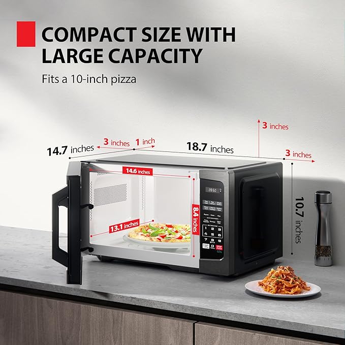 TOSHIBA ML-EM09PA(BS) Small Microwave Oven with 6 Auto Menus, Mute Function & Child Lock, LED Lighting, Perfect for Apartment, 0.9 Cu Ft, 10.6 Inch Removable Turntable, 900W, Black Stainless Steel