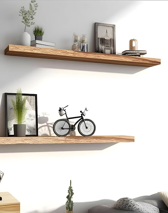Wood Floating Shelves for Wall, Wooden Wall Shelves for Bedroom, Wall Mounted Shelves for Living Room, Set of 4 Light Brown 36 Inch