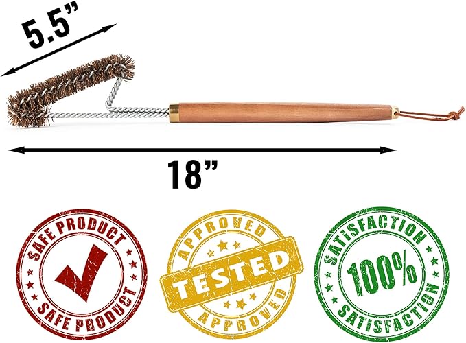 Grillaholics Pro Grill Brush Palmyra - Better Than a Bristle Free Grill Brush Natural Palmyra Bristle Brushes Clean Between The Grates and Season Your Grates