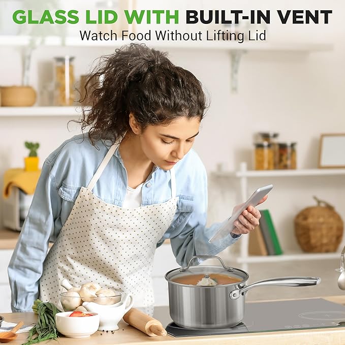 NutriChef 2 Quart Stainless Steel Pot with Lid - Heavy Duty Saucepan with Ergonomic Handles, For All Cooktops