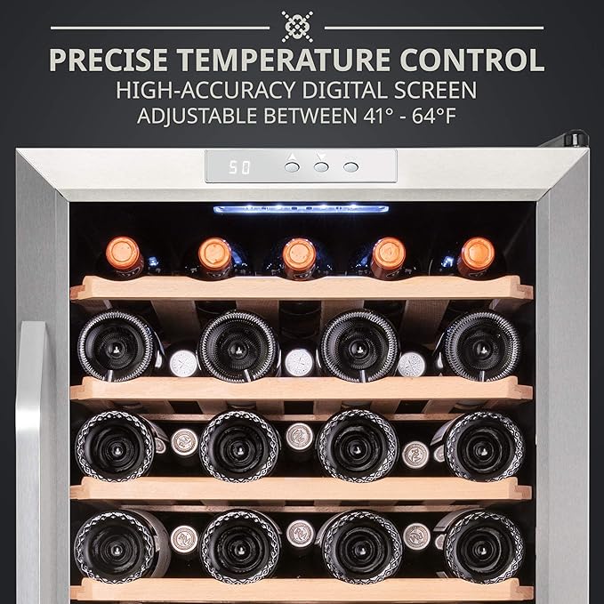 Ivation 51 Bottle Compressor Wine Cooler Refrigerator w/Lock | Large Freestanding Wine Cellar For Red, White, Champagne or Sparkling Wine | 41f-64f Digital Temperature Control Fridge Stainless Steel