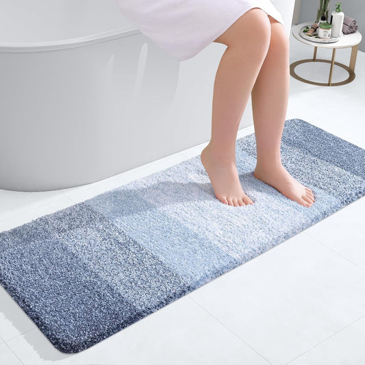 OLANLY Bathroom Runner Rugs 47x17, Extra Soft Absorbent Microfiber Bath Rugs, Rubber Backing, Quick Dry, Machine Washable Bath Mats for Bathroom Floor, Tub and Shower, Home Decor Accessories, Blue