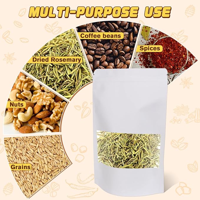 50 Pack Smell Proof Bag, Stand Up Zip Lock Bags, Cookie Bags with Seal, Resealable Pouches, Packing Bags for Cheese, Herbs, Coffee, Spice, Nuts, Soap, Bath Salts, Party Favors, Tea