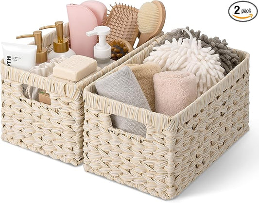 GRANNY SAYS Storage Baskets for Organizing, Wicker Storage Basket for Shelf, Wicker Basket for Organization, Waterproof Basket for Living Room, Decorative Basket for Pantry and Entryway, 2-Pack