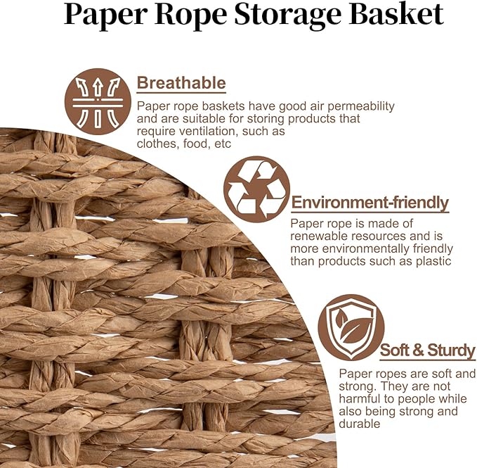 OIAHOMY Toilet Paper Baskets Handmade Paper Rope Decorative Wicker Storage Tank Shelf Cabinet Organizer for Bathroom Home, Set of 2, Yellow