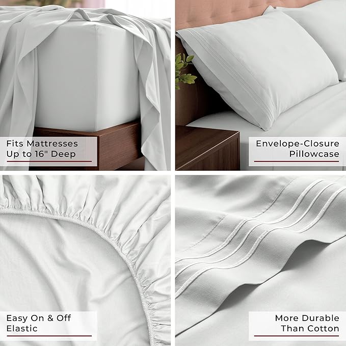 Mellanni California King Sheets Set - 4 PC Iconic Collection Bedding - Hotel Luxury, Extra Soft, Cooling Bed Sheets - Wrinkle, Fade, Stain Resistant (Cal King, Ivory)