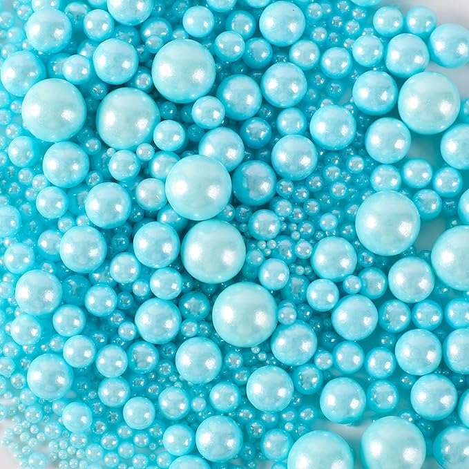 Kasvan Blue Pearl Sugar Sprinkles - Edible Candy Pearls 130g/4.58 Oz, Mix Size, Baking Cake Decorations, Ice Cream Toppings and Cookie Decorating, Wedding Party Chirstmas Supplies