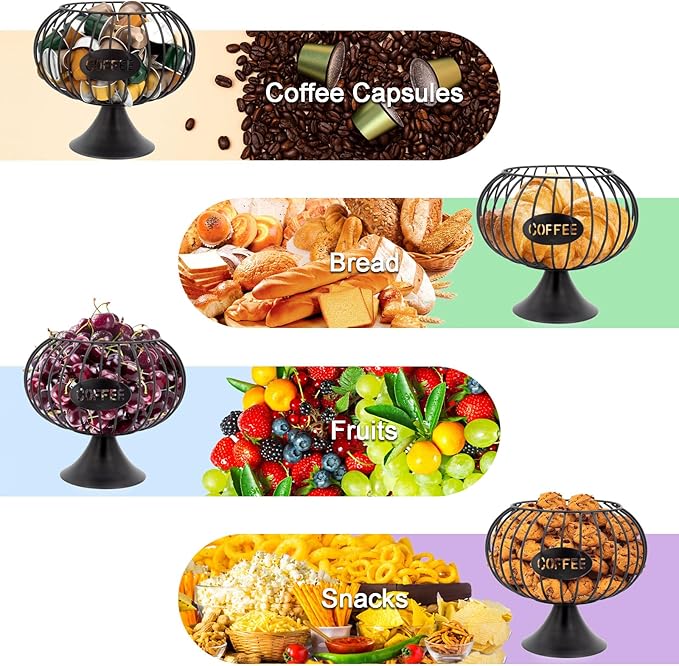 Large Capacity Coffee Pod Holder for Countertop K Cup Organizer Metal Storage Basket for Keuring Pods K Cup Storage for Capsule Creamer Coffee Bar Decor Black