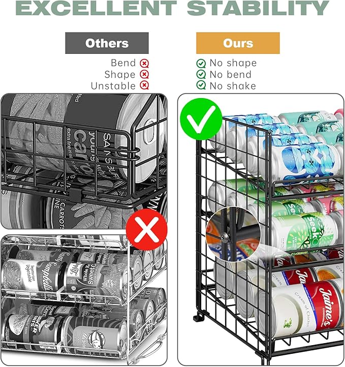 JKsmart 3-Tier Stackable Can Organizer, Storage Can Rack for Kitchen Pantry Cabinet, Holds Up to 72 Cans, Multifunctional Can Dispenser for Snacks Soda