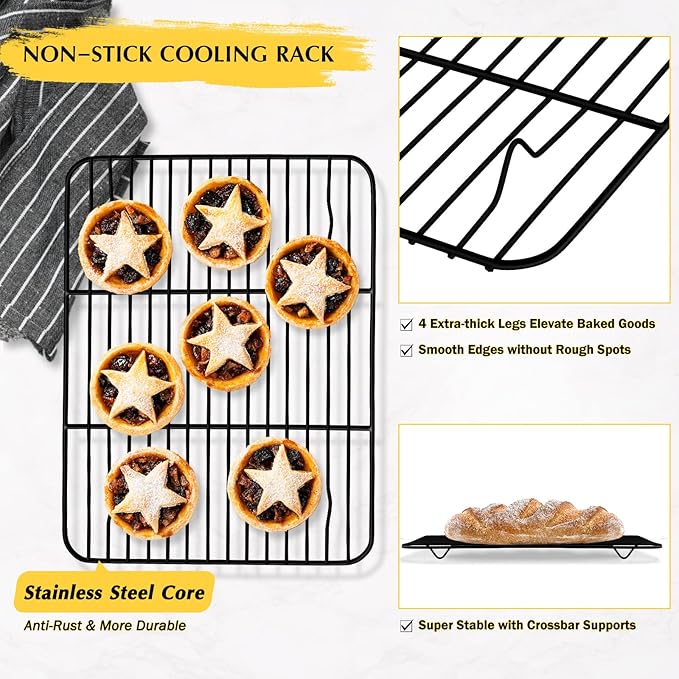 Cooling Baking Rack Set of 2, E-far 11.7” x 9” Non-stick Wire Racks for Oven Cooking Roasting Grilling Cookie Cake Bacon Meat Resting, Non-toxic & Easy to Clean