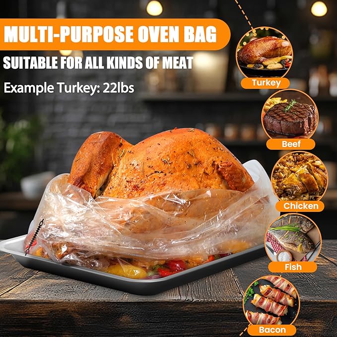 Turkey Oven Bags for Perfect Roasting - 21.7’’ x 23.6’’, 10 Counts, Large Size Turkey Cooking Bags for Oven, Locks in Juices for Flavorful Turkey - Microwave Safe, Thanksgiving, Christmas Essential