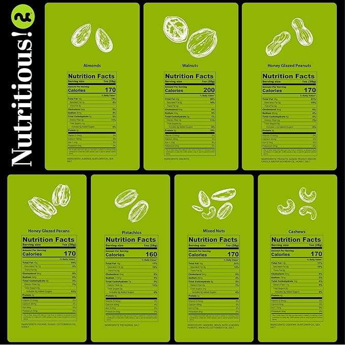 NUT CRAVINGS - Mixed Nuts Gift Basket + Green Ribbon (7 Assortments, 2.2 LB) Food Arrangement, Healthy Snack Care Package, Food Assortments