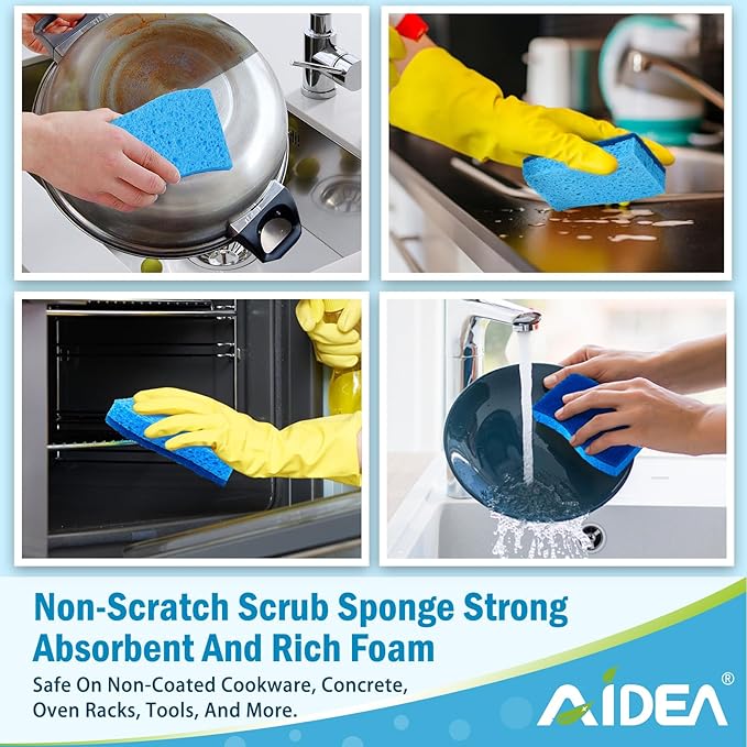 AIDEA Non-Scratch Scrub Sponge, 48Count, Sponges for Dishes, Sponges Kitchen, Cleaning Sponge, Cleans Fast Without Scratching, Stands Up to Stuck-on Grime, Cleaning Power for Everyday Jobs