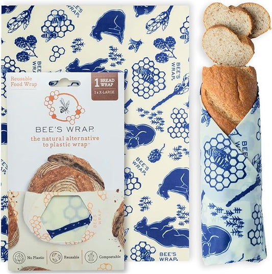 Bee's Wrap Beeswax Wraps for Food - Bees + Bears Bread Wrap - Made in USA Reusable Bread Storage Bags - Organic & Eco-Friendly Alternative to Aluminum Foil, Sourdough Bags & Plastic Wrap