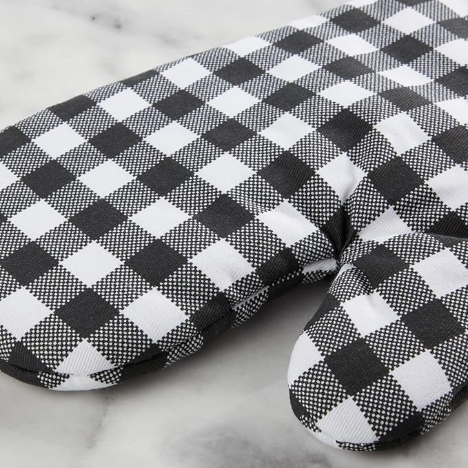 KITCHENAID Gingham Oven Mitt 2-Pack Set, Matte Black, 7"x13"
