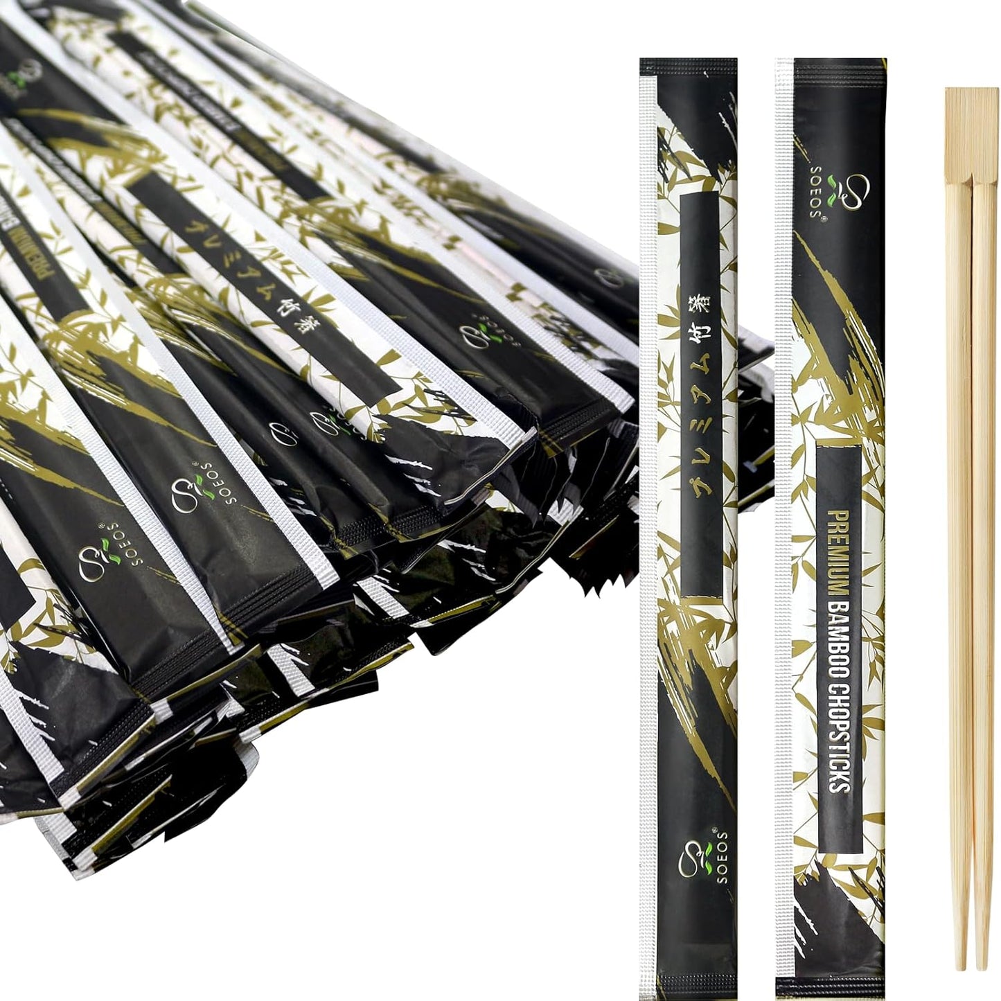 Soeos 500 Disposable Chopsticks Bulk - Natural Wooden Chopsticks & Bamboo Chopstick for Sushi, Takeout, Party - Splinter-Free, Individually Wrapped Single-Use Chopstick (Approx.500 Pairs)