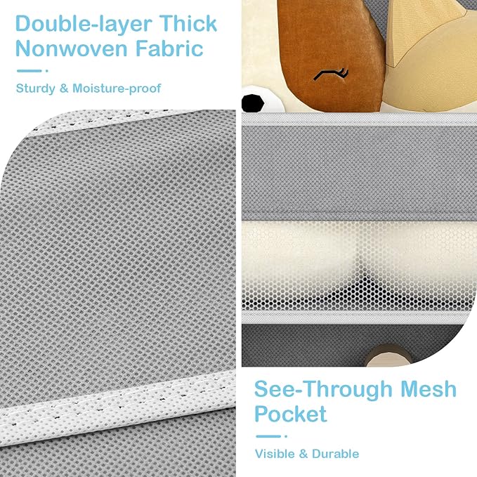 LAMU 1 Pack Over The Door Organizer Hanging with 5 Large Pockets and 10 Mesh Pockets, 44lb Over The Door Storage for Closet, Nursery and Bathroom, Behind The Door Storage with Clothes and Toys, Gray