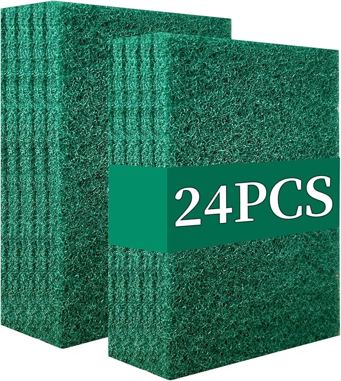Heavy Duty Scour Pads Sponge Dish Scrubber Non-Scratch Green Reusable Household Scrub Pads for Kitchen and Dish Cleaning Tool (24Pcs)