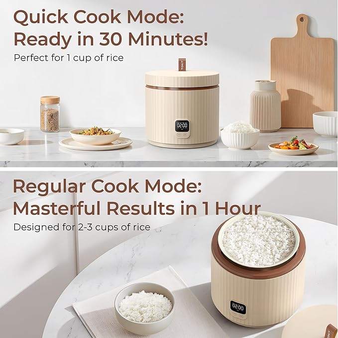 TOKIT Rice Cooker Small 3 Cup Uncooked /6 Cup Cooked, Modern Multifunctional Mini Rice Cooker with Display Touch Button for 1-3 People Ceramic Coated Non-Stick Pot 8 Cook Functions - Cooking & Warmer