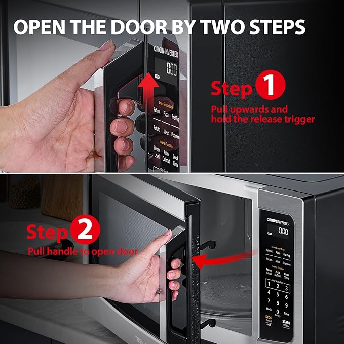 TOSHIBA ML-EM45PIT(SS) Countertop Microwave Oven with Inverter Technology, Kitchen Essentials, Smart Sensor, Auto Defrost, 1.6 Cu.ft, 13.6" Removable Turntable, 33lb.&1250W, Stainless Steel