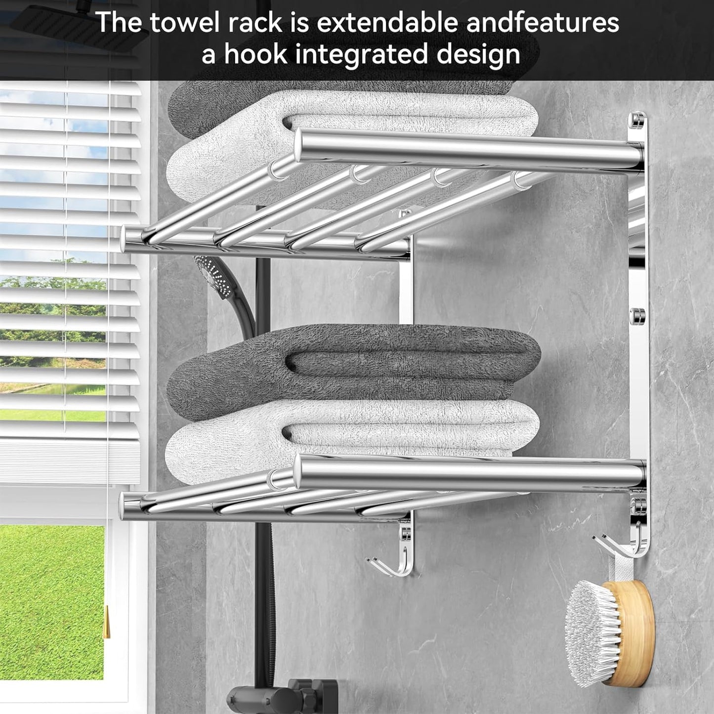 Adjustable Towel Bar for Bathroom Wall Mount17-30.7inch Adhesive Shower Towel Rack Stainless Steel Bath Towel Holders for Toilet Kitchen Double Towel Hanger (Double Towel Rack)