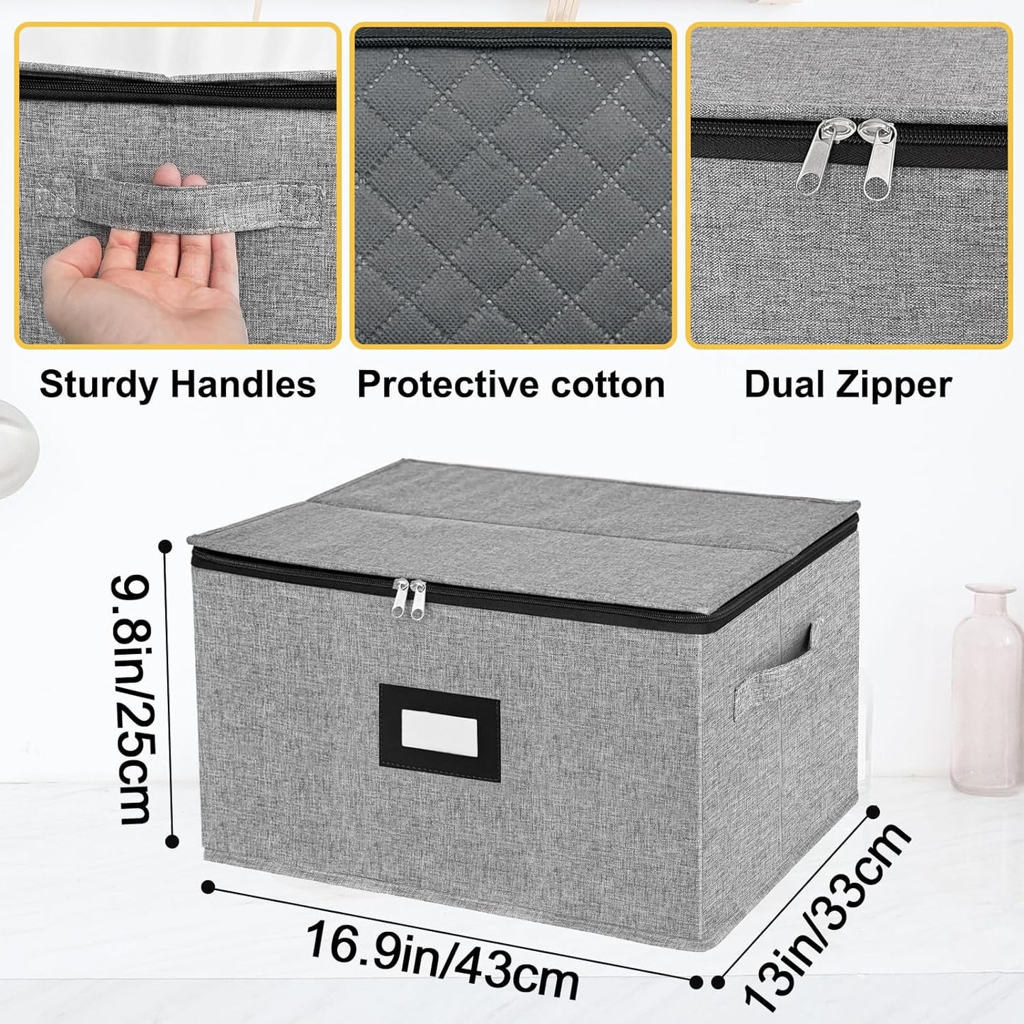 VERONLY Stemware Storage Cases,Quilted Wine glass Storage Boxes with Divider-China Storage Containers Hard Shell Holds 12 Wine Glass or Crystal Glassware Storage Containers, Stackable (Light Grey)